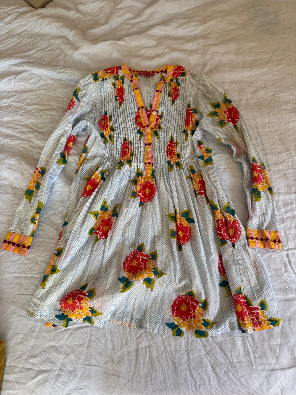 Summery Floral Button-Front Casual Dress in White with Red & Yellow Flowers